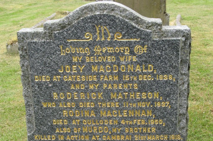 Photo of headstones/Rodina McLennan (m Matheson) hdstn Suddie